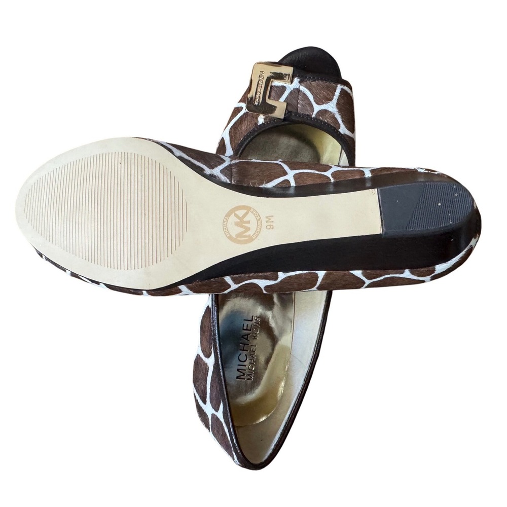 Michael Kors Beverly Demi Wedge Cow Hair Shoes Giraffe Print Gold-tone plate 9M - Picture 8 of 10